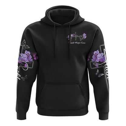 Butterfly Purple Cross Faith All Over Print 3D Hoodie, Christian Hoodie, Christian Sweatshirt, Bible Verse Shirt