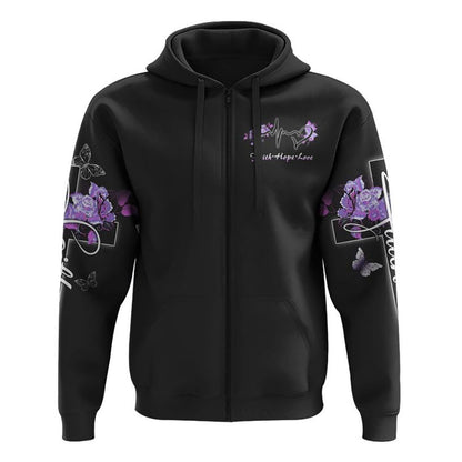 Butterfly Purple Cross Faith All Over Print 3D Hoodie, Christian Hoodie, Christian Sweatshirt, Bible Verse Shirt