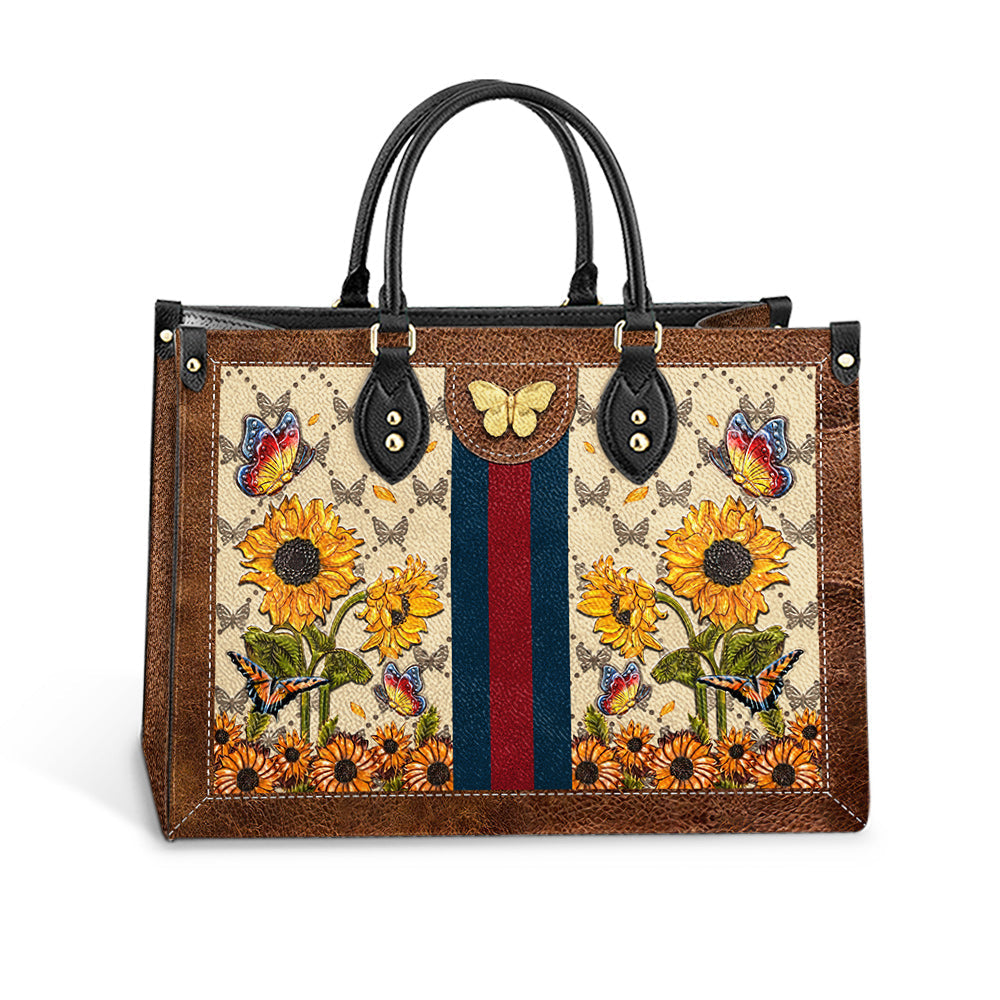 Butterfly Sunflower Leather Bag, Women's Pu Leather Bag, Best Mother's Day Gifts