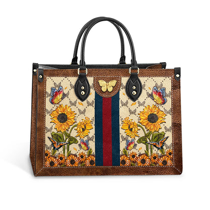 Butterfly Sunflower Leather Bag, Women's Pu Leather Bag, Best Mother's Day Gifts
