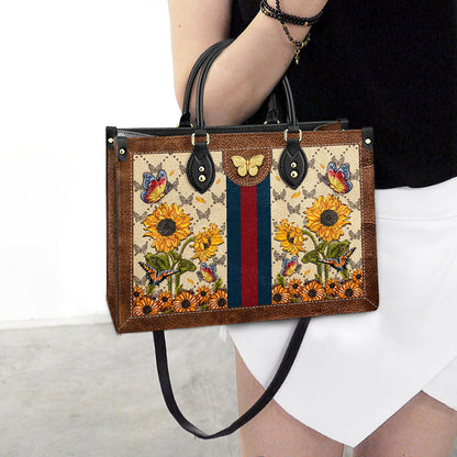 Butterfly Sunflower Leather Bag, Women's Pu Leather Bag, Best Mother's Day Gifts