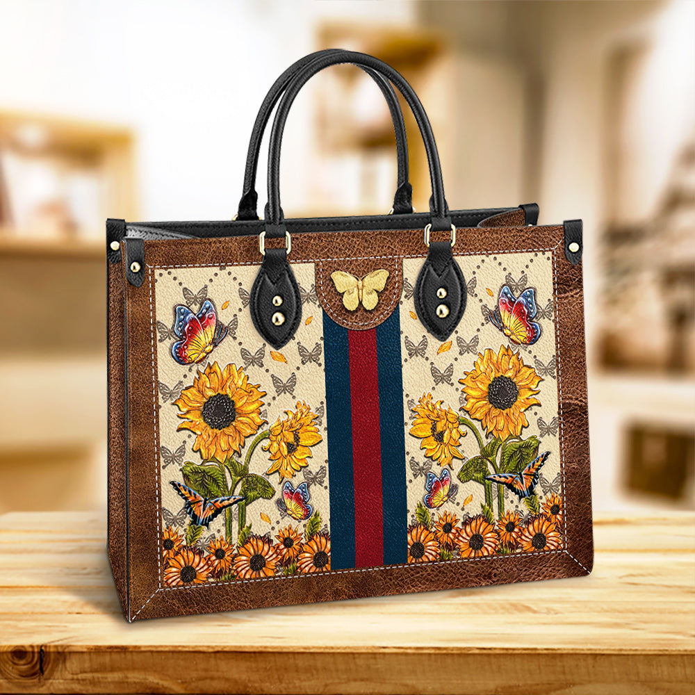 Butterfly Sunflower Leather Bag, Women's Pu Leather Bag, Best Mother's Day Gifts