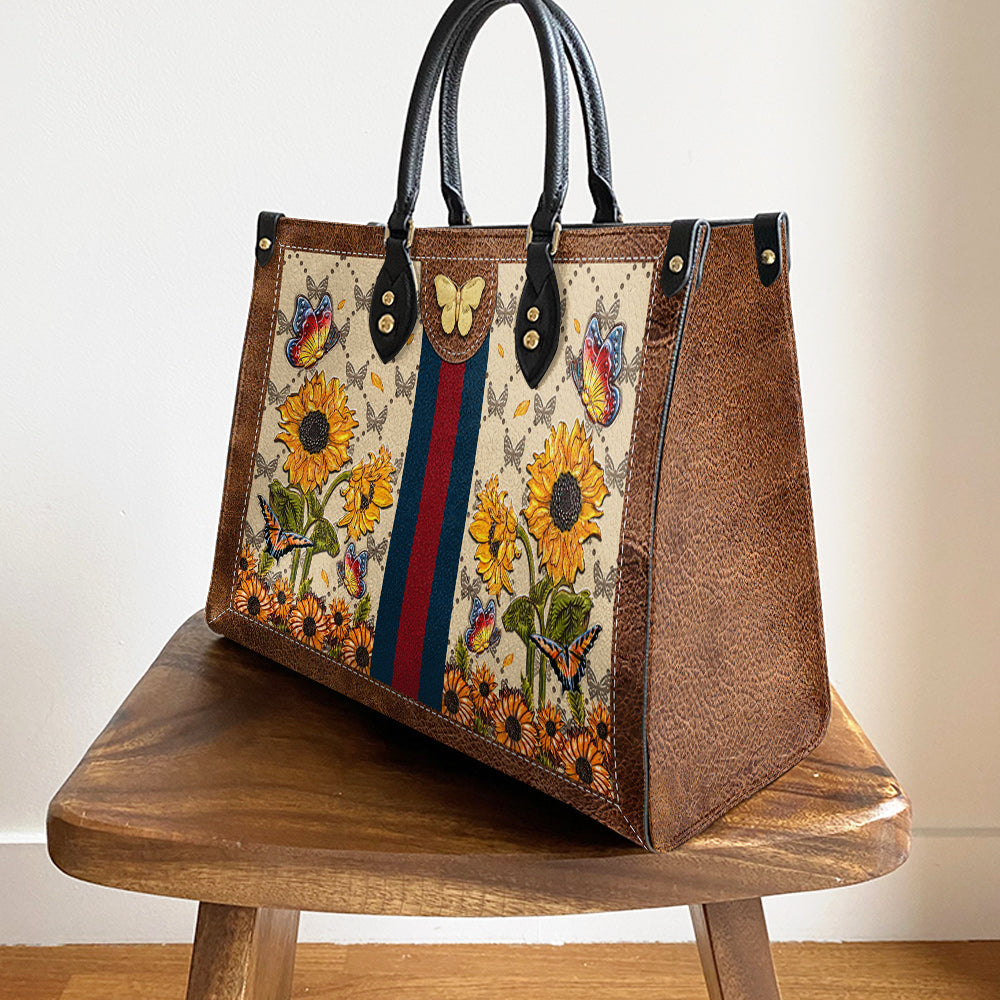 Butterfly Sunflower Leather Bag, Women's Pu Leather Bag, Best Mother's Day Gifts