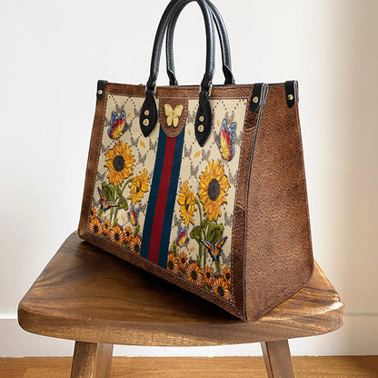 Butterfly Sunflower Leather Bag, Women's Pu Leather Bag, Best Mother's Day Gifts
