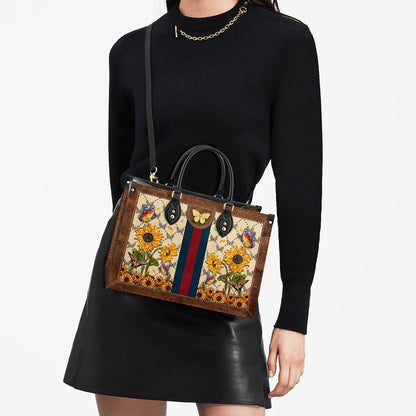 Butterfly Sunflower Leather Bag, Women's Pu Leather Bag, Best Mother's Day Gifts