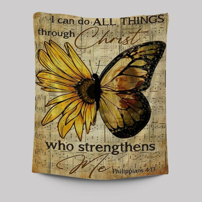 Butterfly Sunflower Pattern I Can Do All Things Through Christ Tapestry