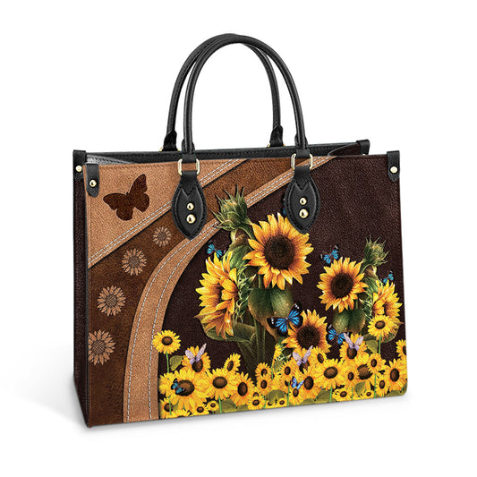 Butterfly Sunflowers Leather Bag, Women's Pu Leather Bag, Best Mother's Day Gifts