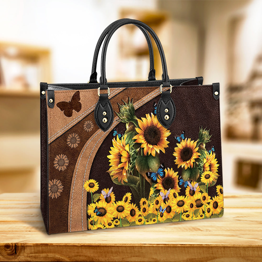 Butterfly Sunflowers Leather Bag, Women's Pu Leather Bag, Best Mother's Day Gifts