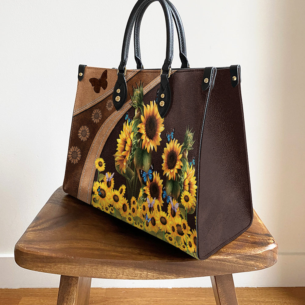 Butterfly Sunflowers Leather Bag, Women's Pu Leather Bag, Best Mother's Day Gifts