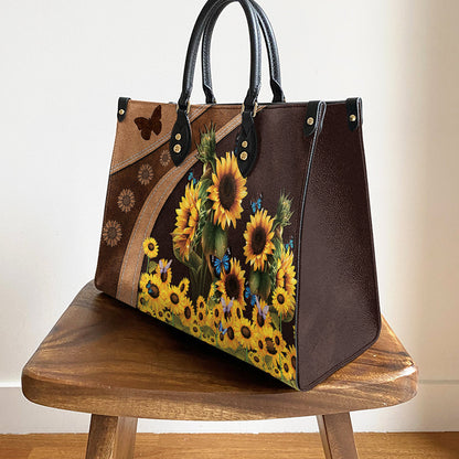 Butterfly Sunflowers Leather Bag, Women's Pu Leather Bag, Best Mother's Day Gifts