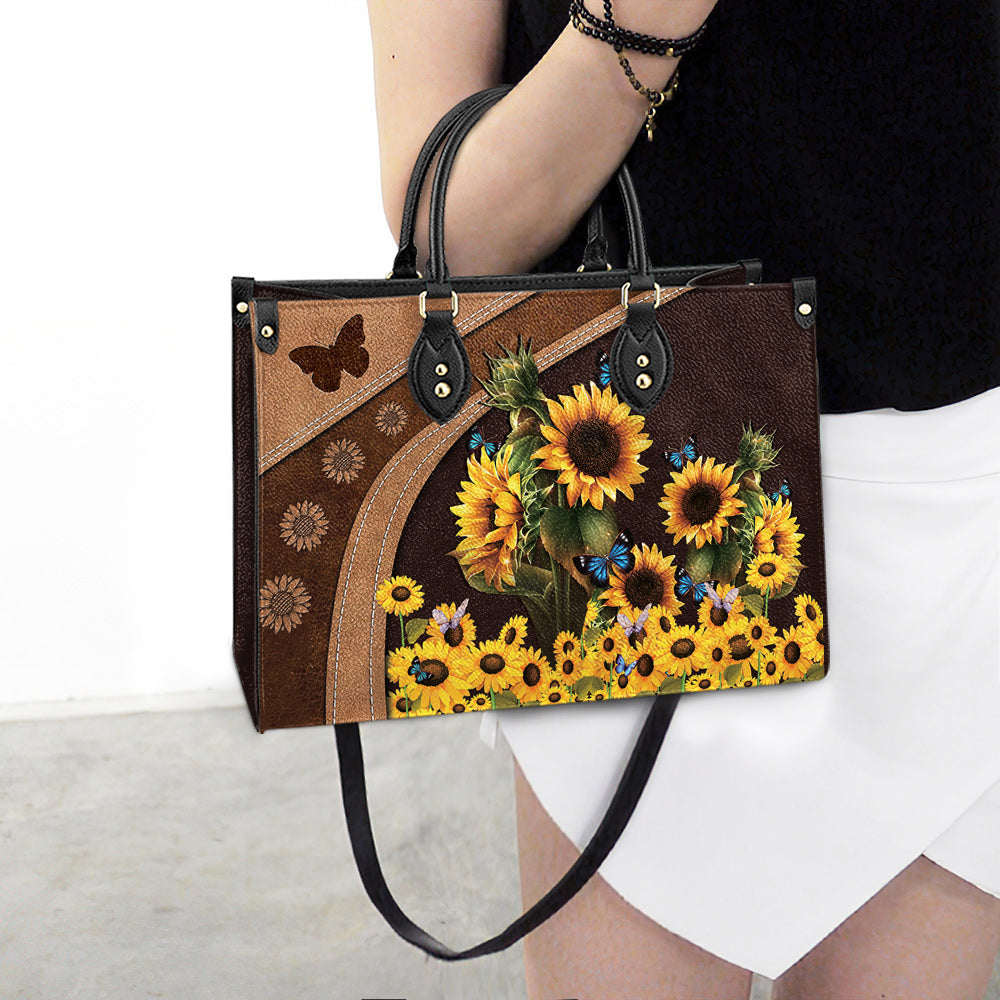 Butterfly Sunflowers Leather Bag, Women's Pu Leather Bag, Best Mother's Day Gifts