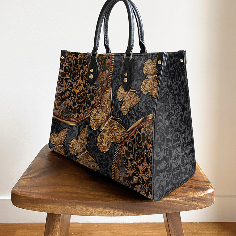 Butterfly Vintage Pattern Leather Bag, Women's Pu Leather Bag, Best Mother's Day Gifts