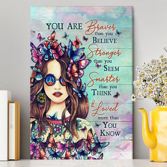 Butterfly You Are Braver Than You Believe Canvas Wall Art - Christian Canvas Prints - Bible Verse Canvas Art