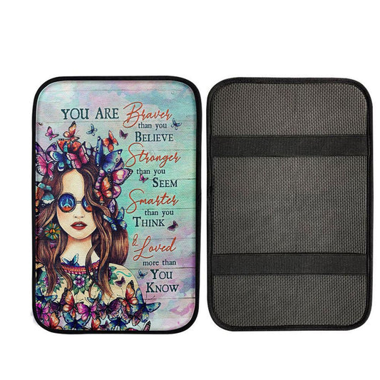 Butterfly You Are Braver Than You Believe Car Center Console Cover, Religious Car Armrest Accessories