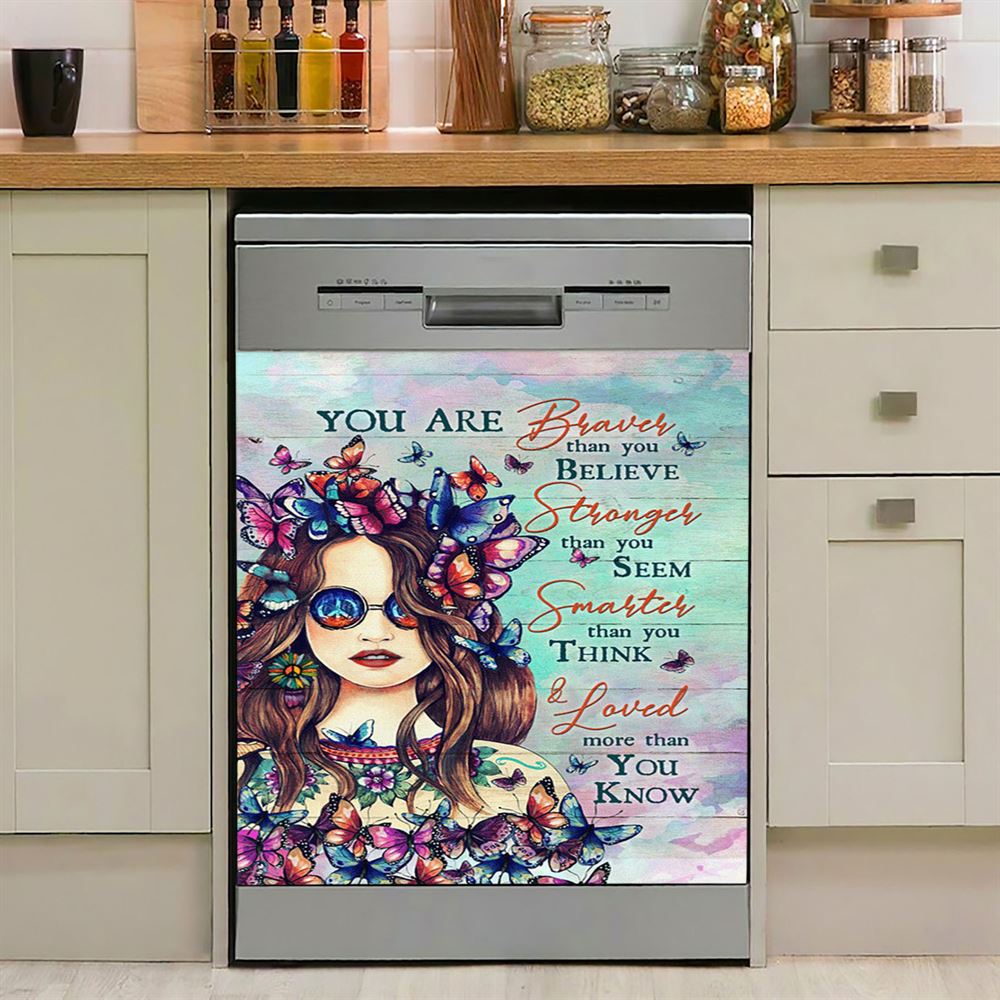 Butterfly You Are Braver Than You Believe Dishwasher Cover, Christian Dishwasher Magnet Cover, Bible Verse Kitchen Decor