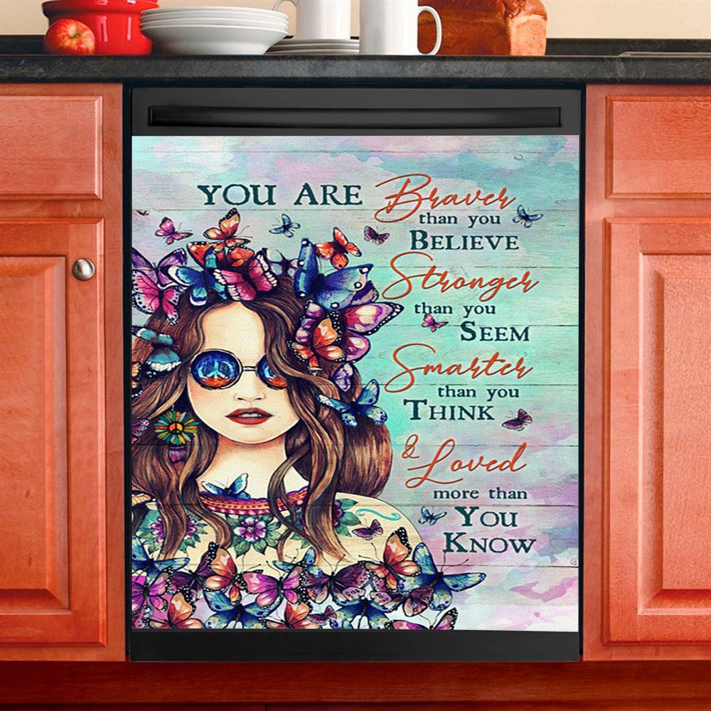 Butterfly You Are Braver Than You Believe Dishwasher Cover, Christian Dishwasher Magnet Cover, Bible Verse Kitchen Decor