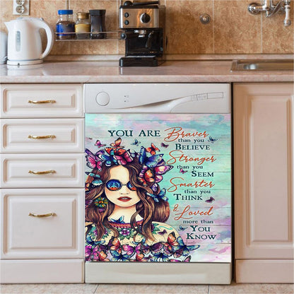 Butterfly You Are Braver Than You Believe Dishwasher Cover, Christian Dishwasher Magnet Cover, Bible Verse Kitchen Decor