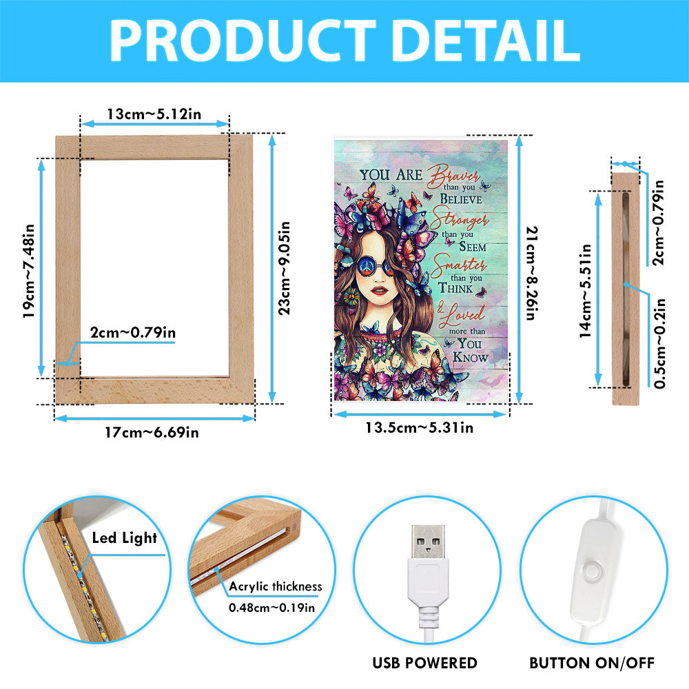 Butterfly You Are Braver Than You Believe Frame Lamp Art - Christian Night Light - Bible Verse Wooden Lamp