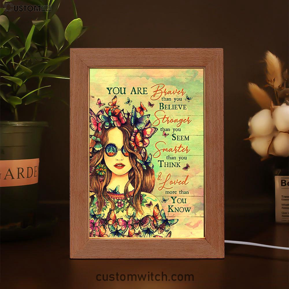 Butterfly You Are Braver Than You Believe Frame Lamp Art - Christian Night Light - Bible Verse Wooden Lamp