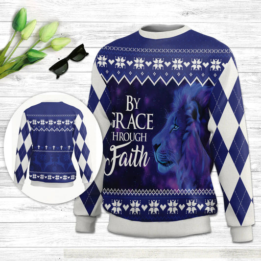 By Grace Through Faith Ephesians 28 Ugly Christmas Sweater - Christian Unisex Sweater - Religious Christmas Gift
