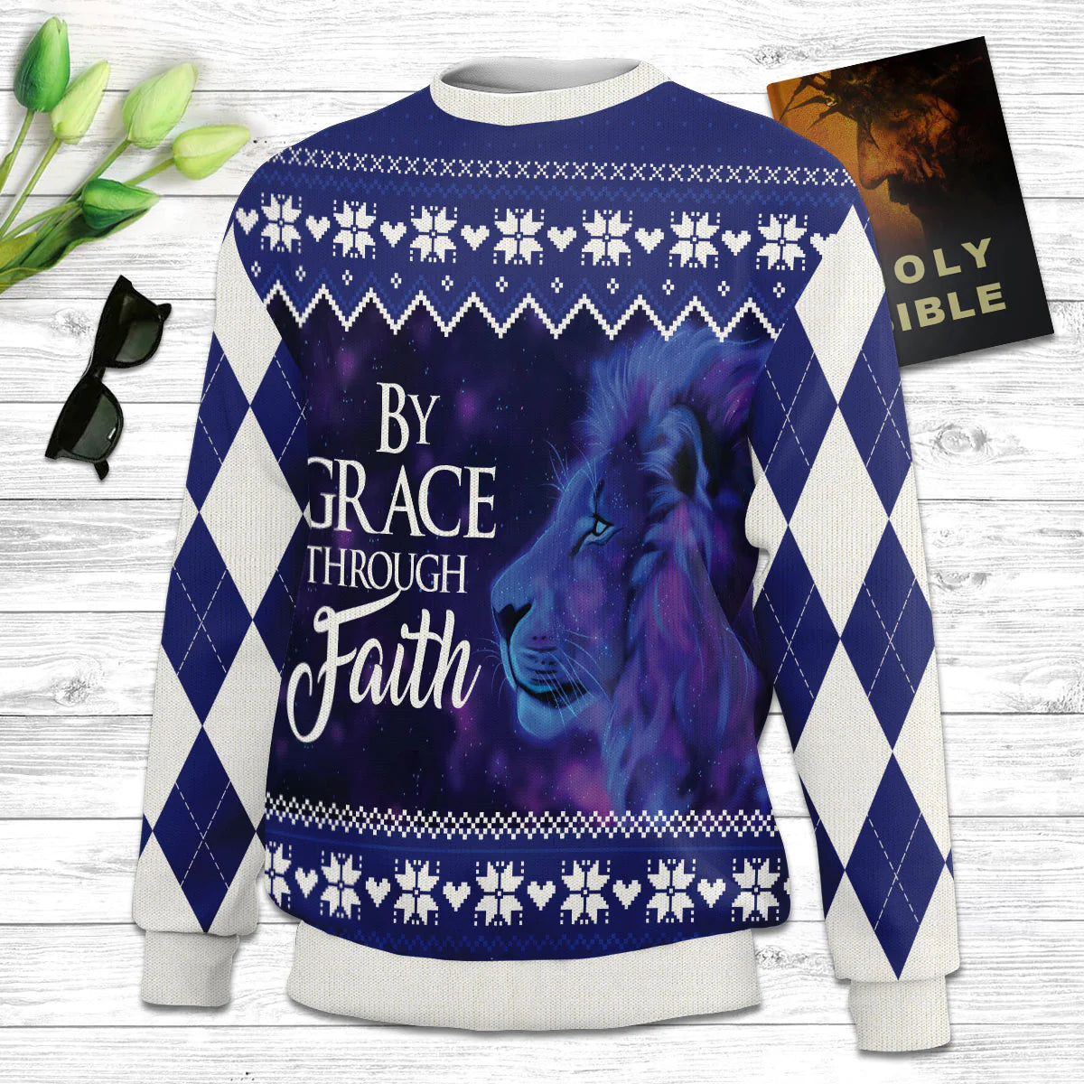 By Grace Through Faith Ephesians 28 Ugly Christmas Sweater - Christian Unisex Sweater - Religious Christmas Gift