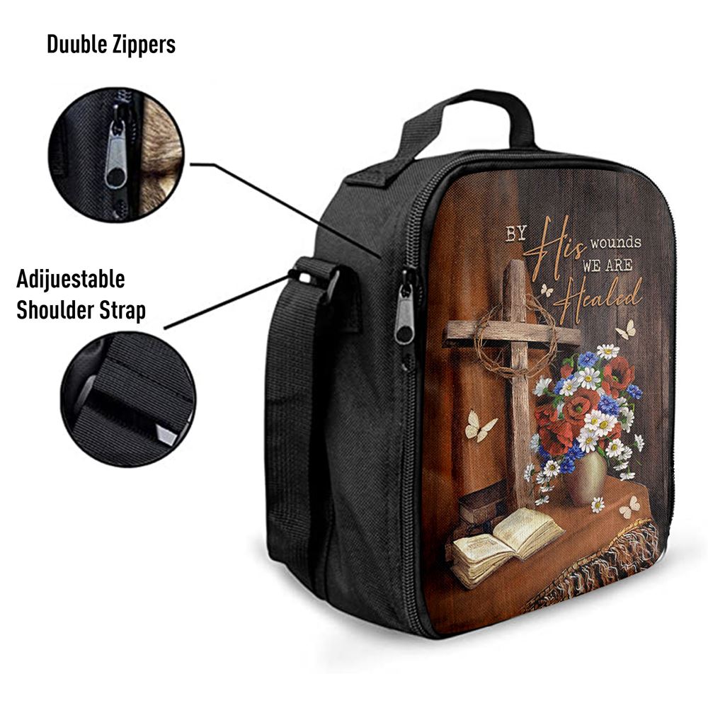 By His Wounds We Are Healed Cross Lunch Bag, Christian Lunch Bag For School, Picnic, Religious Lunch Bag