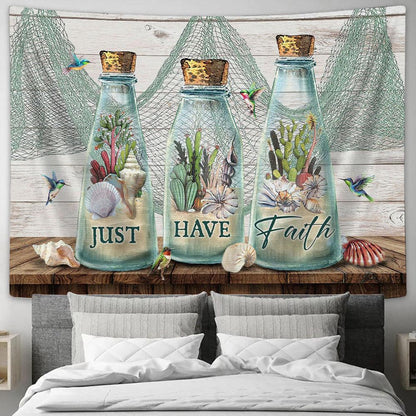 Cactus Just have faith Tapestry Wall Art - Bible Verse Tapestry - Religious Tapestry Wall Hanging