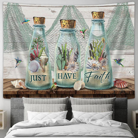 Cactus Just have faith Tapestry Wall Art - Bible Verse Tapestry - Religious Tapestry Wall Hanging