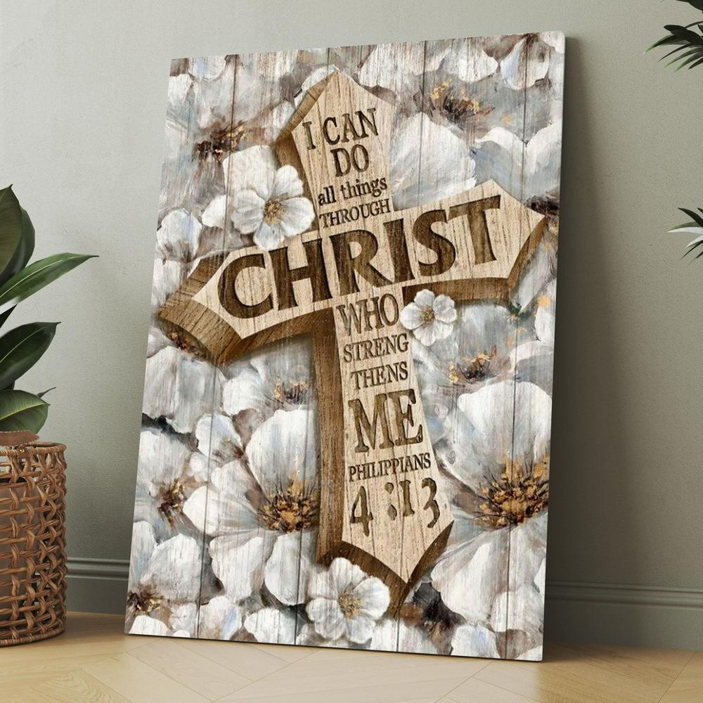 Camellia Flower, Jesus Cross, I Can Do All Things Canvas, Christmas Gift for Christian