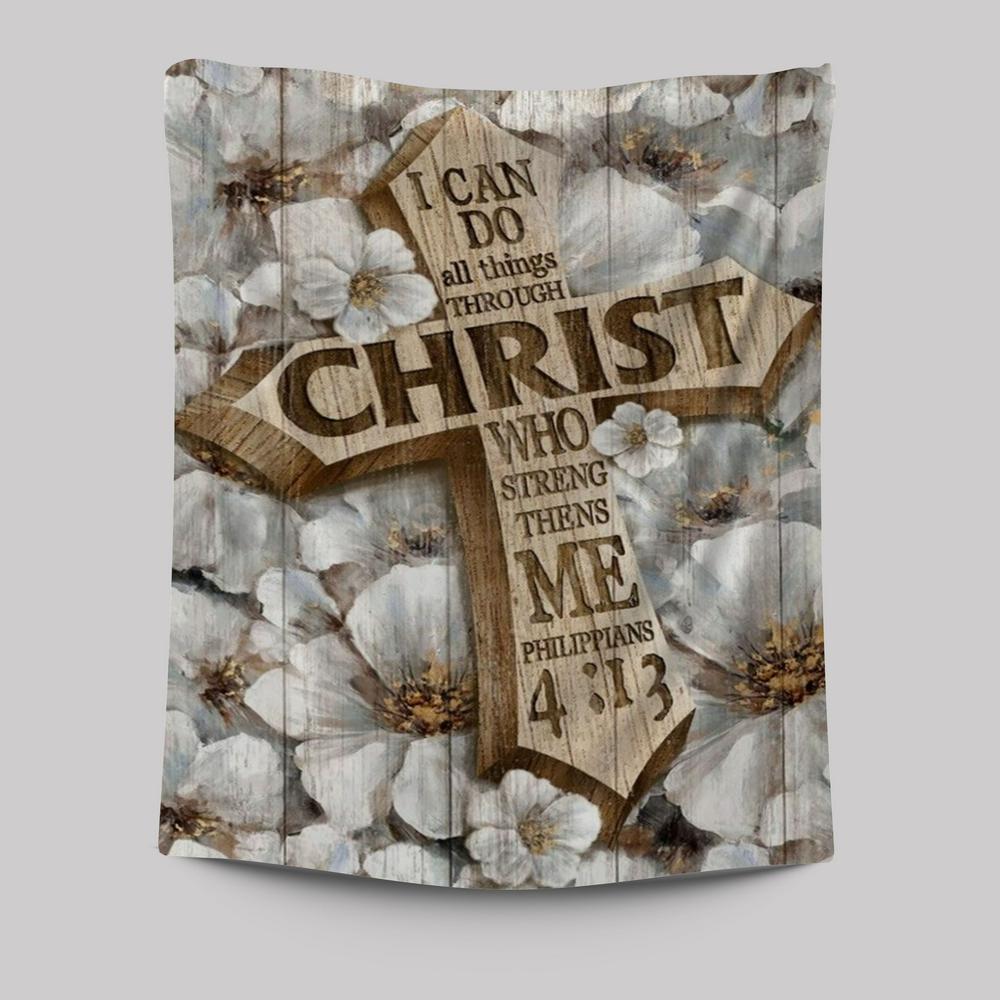 Camellia Flower, Jesus Cross, I Can Do All Things Tapestry