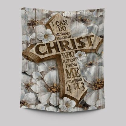 Camellia Flower, Jesus Cross, I Can Do All Things Tapestry