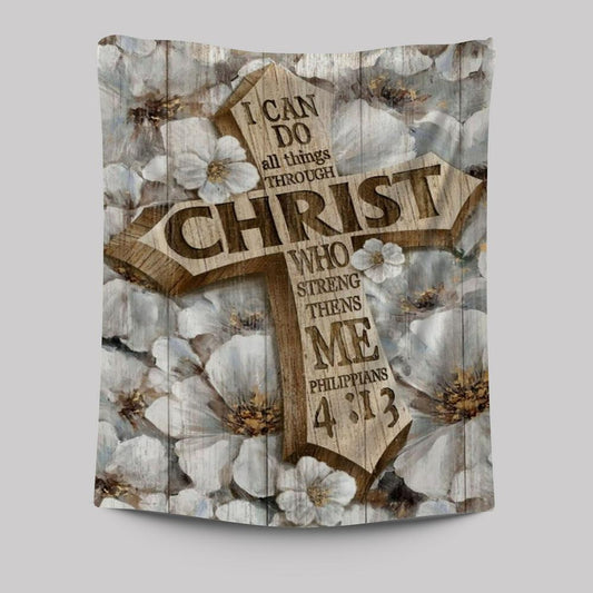Camellia Flower, Jesus Cross, I Can Do All Things Tapestry