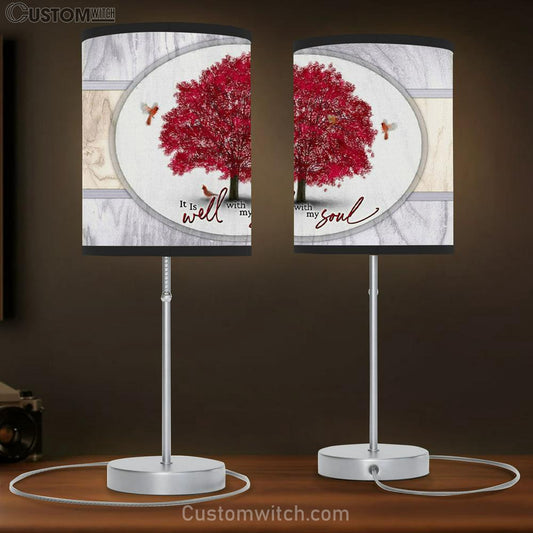 Cardinal Birds - It Is Well With My Soul Table Lamb Gift - For Christmas - Christian Bedroom Decor