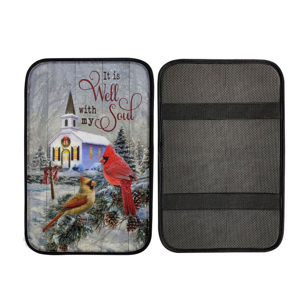 Cardinal Birds It Is Well With My Soul Christmas Car Center Console Cover, Jesus Art, Car Interior Accessories