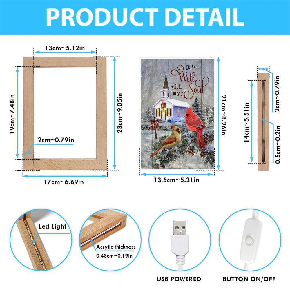 Cardinal Birds It Is Well With My Soul Christmas Frame Lamp Prints - Bible Verse Decor - Scripture Art