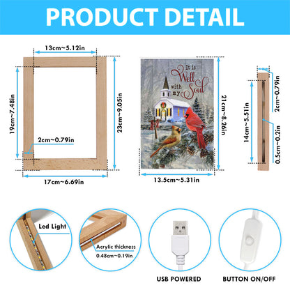 Cardinal Birds It Is Well With My Soul Christmas Frame Lamp Prints - Bible Verse Decor - Scripture Art