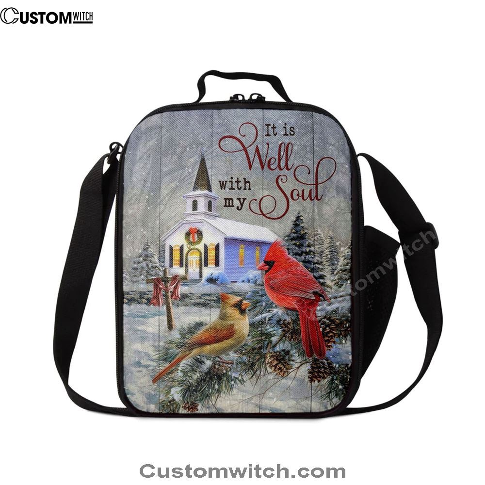 Cardinal Birds It Is Well With My Soul Christmas Lunch Bag, Christian Lunch Bag For School, Picnic, Religious Lunch Bag
