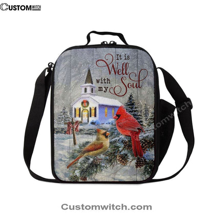 Cardinal Birds It Is Well With My Soul Christmas Lunch Bag, Christian Lunch Bag For School, Picnic, Religious Lunch Bag