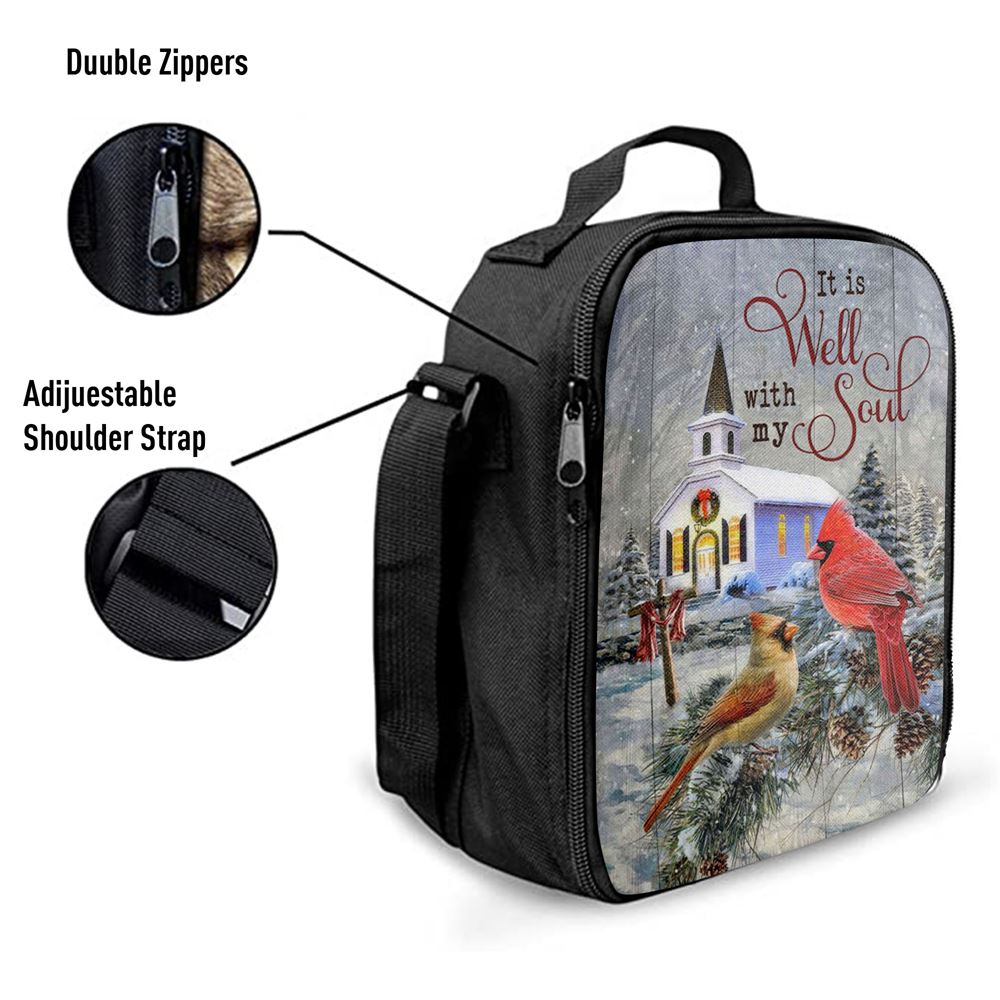 Cardinal Birds It Is Well With My Soul Christmas Lunch Bag, Christian Lunch Bag For School, Picnic, Religious Lunch Bag