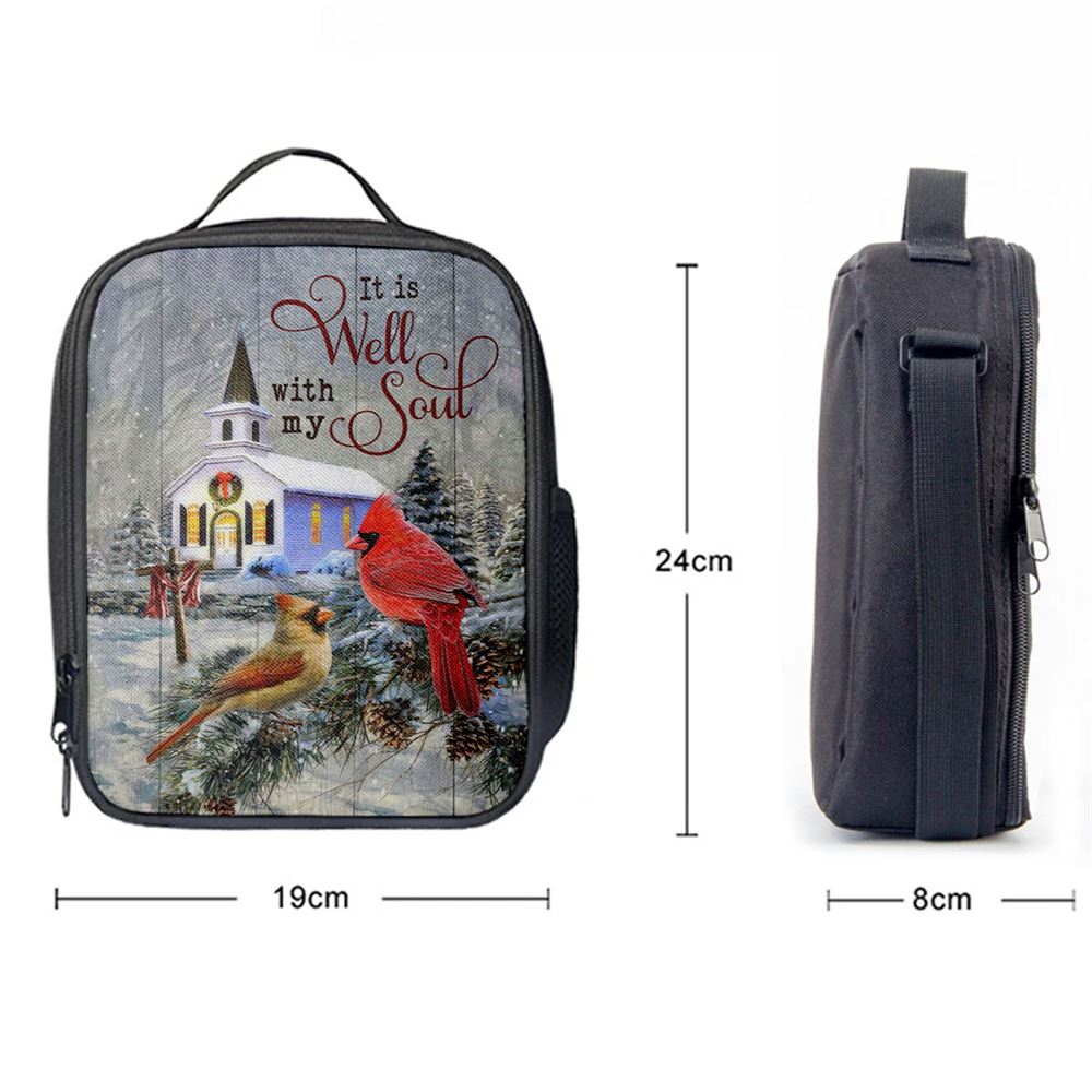 Cardinal Birds It Is Well With My Soul Christmas Lunch Bag, Christian Lunch Bag For School, Picnic, Religious Lunch Bag