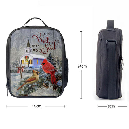 Cardinal Birds It Is Well With My Soul Christmas Lunch Bag, Christian Lunch Bag For School, Picnic, Religious Lunch Bag