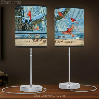 Cardinal Blue Light Be Still And Know That I Am God Table Lamb Gift - Bible Verse Table Lamb - Religious Bedroom Decor
