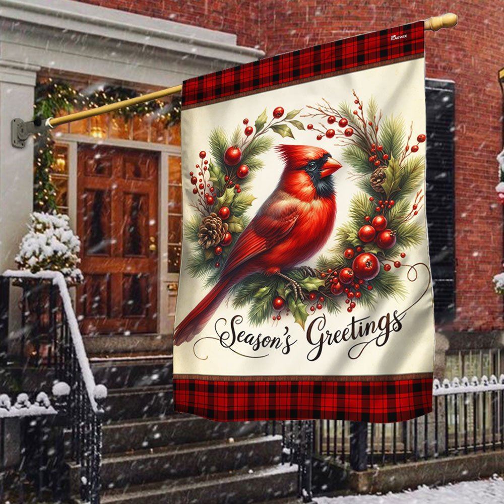 Cardinal Christmas Wreath Flag, Christmas Notre Dame House Flag, Christmas Outdoor Decor Ideas