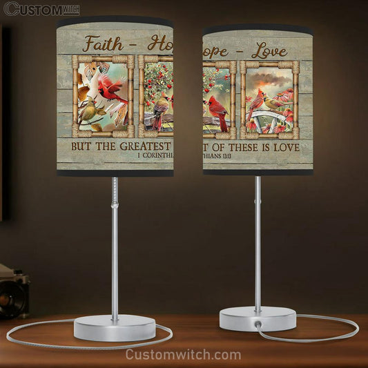 Cardinal Couple Flower Garden Faith Hope Love Table Lamb Gift - Bible Verse Table Lamb - Religious Bedroom Decor