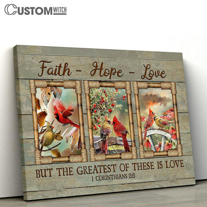 Cardinal Couple Flower Garden Faith Hope Love Canvas Wall Art - Bible Verse Canvas - Religious Prints