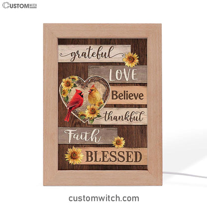 Cardinal Couple Sunflower Grateful Love Believe Frame Lamp Art - Bible Verse Art - Christian Inspirational Decor