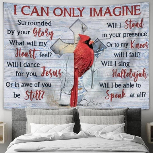 Cardinal, Cross Symbol, Winter Forest, I Can Only Imagine Tapestry, Tapestries for Living Room Bedroom