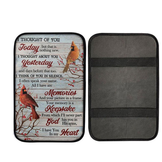 Cardinal Drawing Red Cranberry I Thought Of You Today Car Center Console Cover, Car Armrest Pad, Christian Gift, Armrest Box Mat