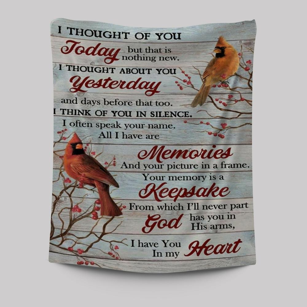 Cardinal Drawing Red Cranberry I Thought Of You Today Tapestry