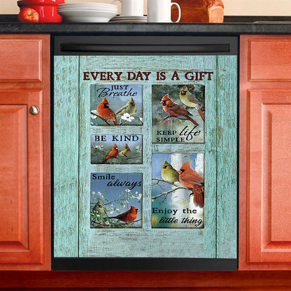 Cardinal Every Day Is A Gift Dishwasher Cover, Bible Verse Dishwasher Magnet Cover, Christian Inspirational Kitchen Decor